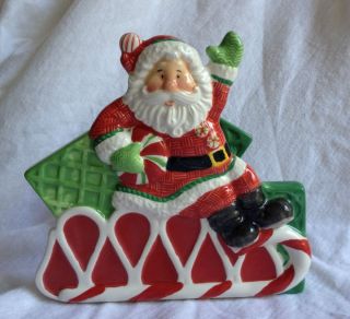 Fitz and Floyd Peppermint Santa Napkin Holder Collectible Retired MINT