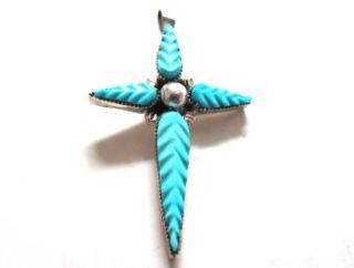 Robert Eustace Carved Turquoise Cross Pendant Nice