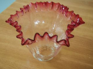  CRANBERRY RUBY ART GLASS LAMP SHADE RUFFLED Fleur de lis Antique
