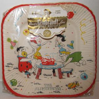 1962 flintstones party plates made by rembrandt sealed pack contains