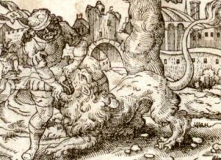 Luthers Bible Engraving 1561 Samson Fighting Lion