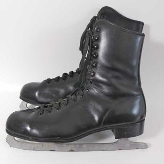 Vtg Black Leather Steel Mens Canadian Ice Skates 11