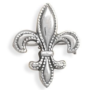 sterling silver oxidized fleur de lis pin brooch