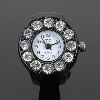 Ladies Girl Ring Jewelry Bling 12 Crystal Quartz Finger Watches