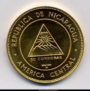 Nicaragua 50 Cordobas 1967 Ruben Dario Oro Gold B681