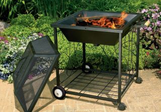  24 Square Portable Scroll Fire Pit with Wheels Screen Cover