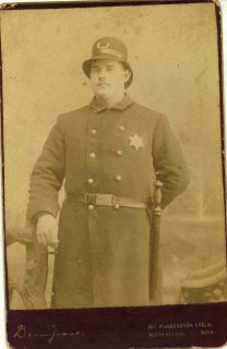 1800S CABINET ANTIQUE PHOTO IMAGE POLICEMAN POLICE BADGE UP CLOSE