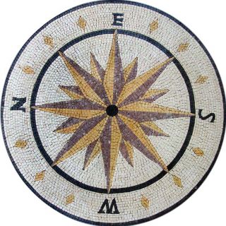 Nautical Mosaic Pattern Tile Stone Art Floor Tabletop