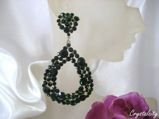 New Emerald Faux Green Crystal Tear Drop Chandelier Earrings 3 Long