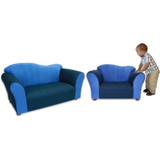 Fantasy Furniture Kids Wave Microsuede Sofa and Chair Set in Navy Blue