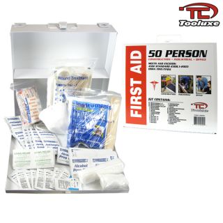 New 50 Person First Aid Kit Metal Case with Bandages Gauze Gloves