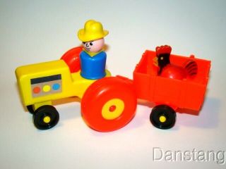 Vintage Fisher Price Little People Tractor Farm Cart Dad Cowboy Farm