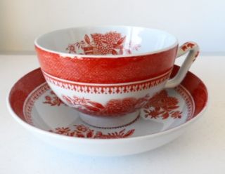  Spode Fine Stone China Red Fitzhugh Canton Coffee Cups Saucers