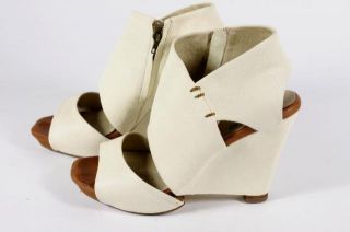 Faryl Robin Madison Cream White Leather Wedge Sandals Heels Peep Toe