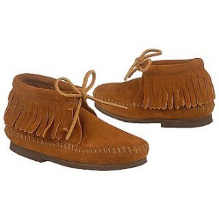 Kids Minnetonka Moccasin  Classic Fringe Hardsole Brown Suede Shoes