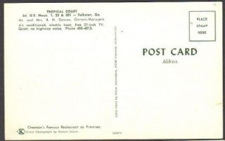 Tropical Court US Hwys 1 23 301 Folkston GA Quiet Rest Postcard 1955