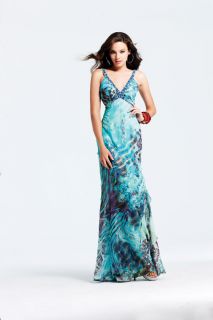 Faviana 6918 Aqua Print Evening Gown Prom Dress Size 6 New NWT Pageant