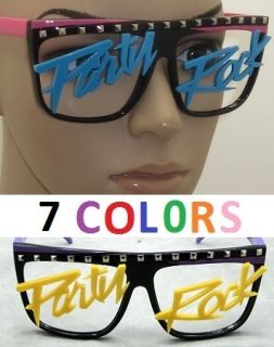 Party Rock Flat Top Retro Neon Rave Punk Wayfarer Style Glasses Glow