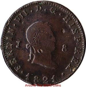 1821 Spain 8 maravedis Large Coin Ferdinand VII KM 491
