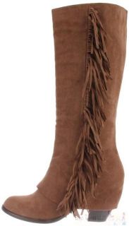 New Fergalicious by Fergie Lucy Brown Fringe Knee High Boots Sz 7 5