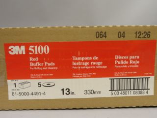  BOX OF 5 3M 5100 RED BUFFER PAD 13 330MM BUFFING CLEANING FLOOR PADS