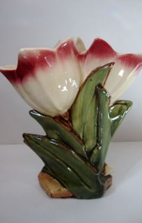 Vintage 1950s McCoy Pottery Double Pink Tulip Vase