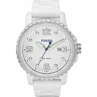 Fossil White Dial White Ceramic Case Silicone Band Womens Watch CE5002