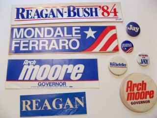 Reagan Bush Mondale Ferraro Rockefeller Moore Bumper Stickers Campaign