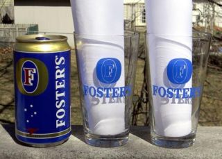 New Fosters Lager Beer Pint Glasses 22 oz Oil Can Huge