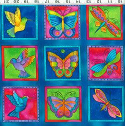 Flying Colors II Laurel Burch Butterfly Dragonfly Squares on Aqua