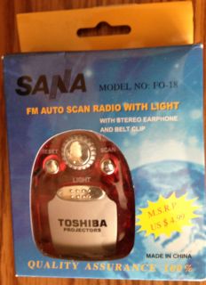 FM Auto Scan Radio Red with Light Earphones and Belt Clip Free