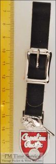 Black Leather Strap Pocket Watch Fob with A Silver Toned Canadian