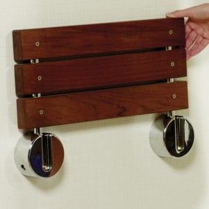  Bathroom Wall Mount Folding Wooden Shower Seat Chrome Hinges