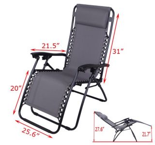 Folding Grey Recliner Adjustment Lounge Chair Patio Garden with