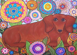 folk art flowers dachshund by julie ellison