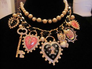  RARE Rose Garden Statement Necklace with Hearts and Flying Pig