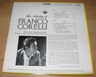 The Artistry of Franco Corelli 1958 USA LP Everst SDBR 3207 Arturo
