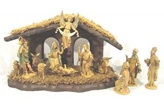   pc FONTANINI Nativity Set Depose Italy w Haus Von Martin Wood Stable