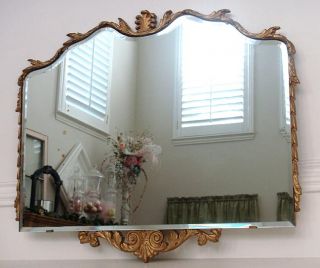 Vintage French Gilt Wood Filigree Frame Beveled Mirror