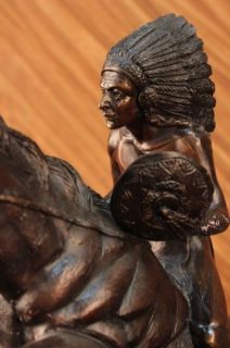 Frederic Remington Bronze Statue Native American Indian Horse 20 NR