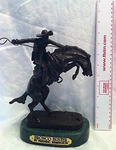 Frederic Remington Bronco Buster Bronze & Marble Western Statue
