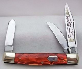 Frank Buster FightN Rooster Red Crinkle Coca Cola Stockman Knife 1 of