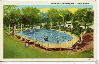 Ottawa Kansas Forest Park Swimming Pool Postcard 1940S
