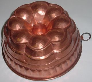 Beautiful Antique French Copper Big Cake Mold 1900 Hammered