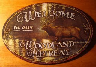  Woodland Retreat Rustic Cabin Lodge Forest Elk Home Decor Sign
