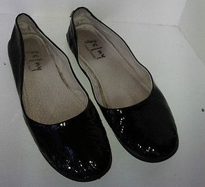 French Sole Sloop Flat black shiny suede Ballet Flat casual shoe