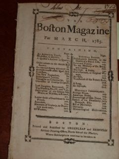 March 1785 Boston Magazine John Hancock Ben Franklin