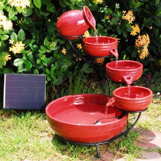  Red Ceramic Cascade Solar Fountain