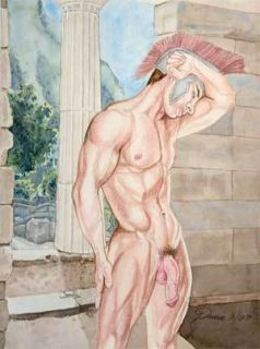  Oh Boy Homme Nu Watercolor Print Leonidas at Delphi