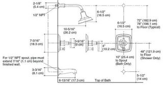 Kohler Margaux Chrome Tub & Shower Faucet Cross Handle K T16233 3 CP w